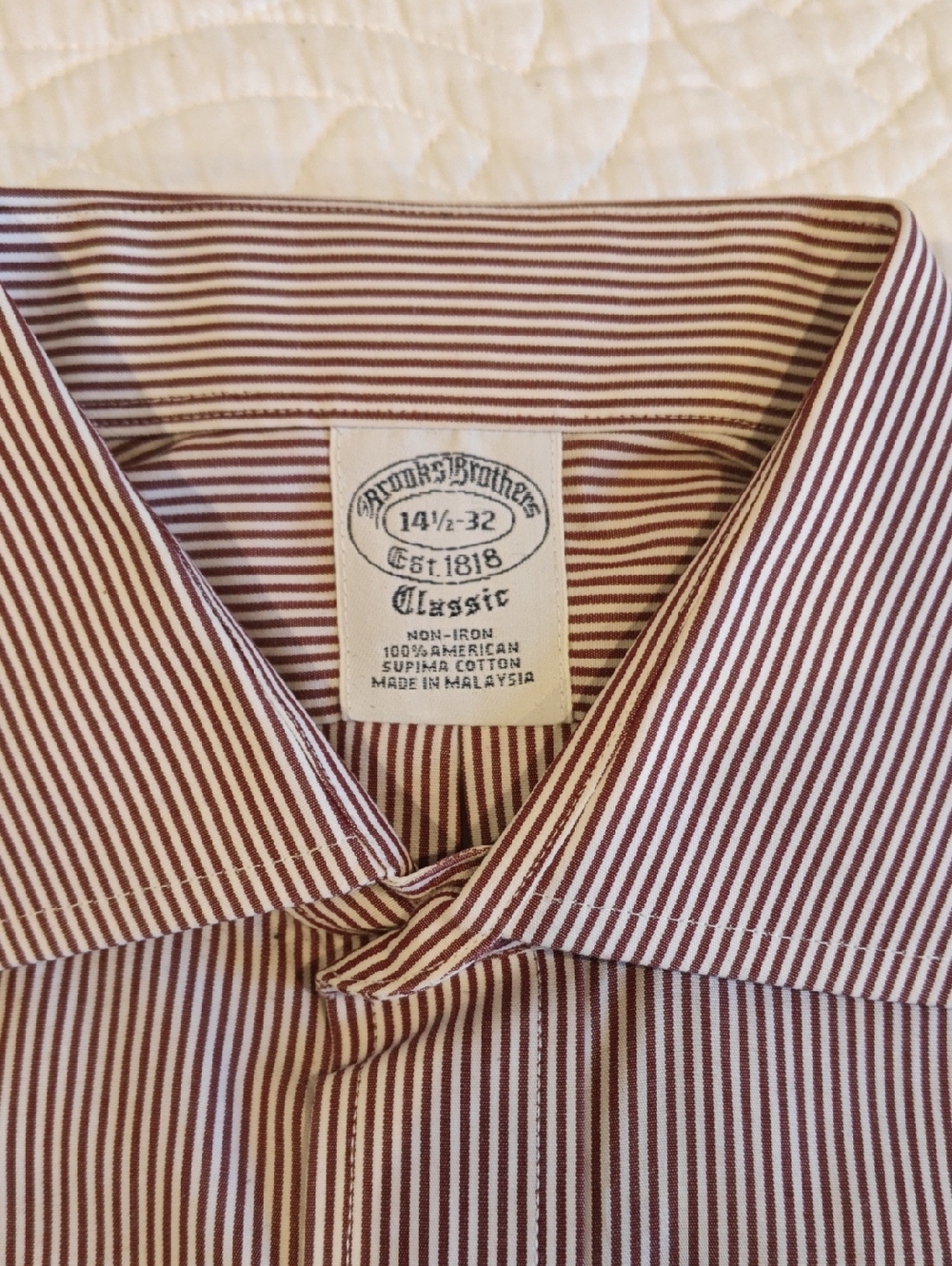 Brooks Brothers Men's Maroon and White Striped Dress Shirt